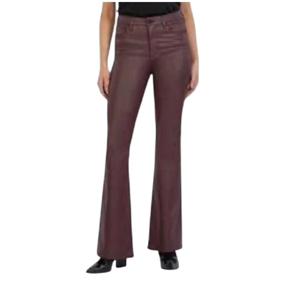 Kut from the Kloth Ana High Rise Fab Ab Flare Coated Jeans Burgundy 6 Edgy Chic